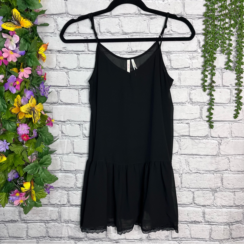 3/$30nordstrom Frenchi Black Sheer Sleeveless Babydoll Top Size Medium